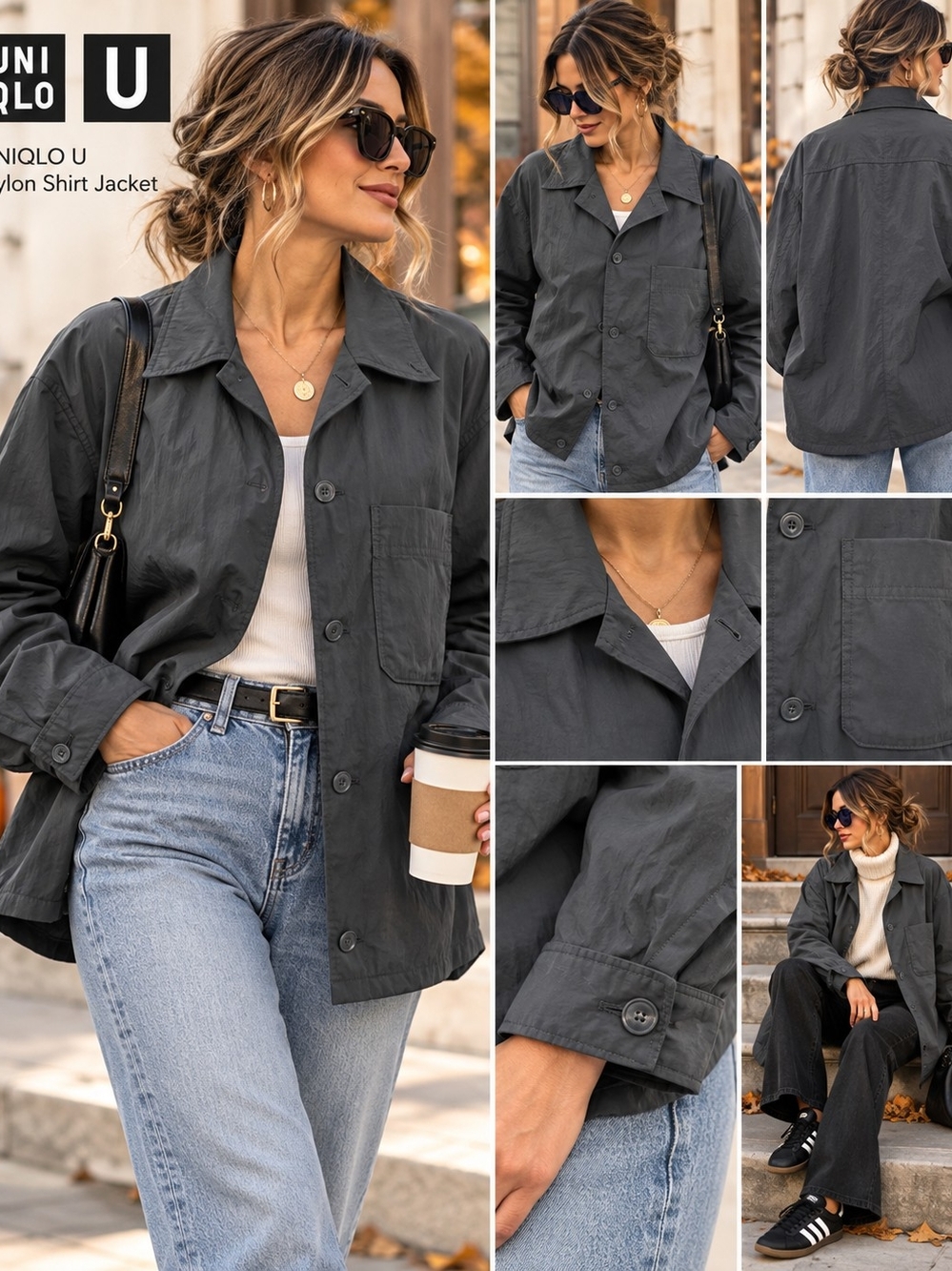 Uniqlo Women’s Charcoal Nylon Shirt Jacket Dark Grey